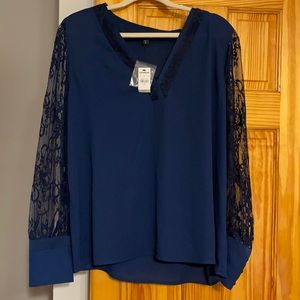 Express Navy Blue Lace Sleeve Top NWT